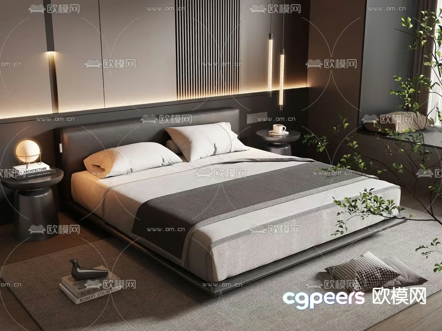 Leather double bed 3d model