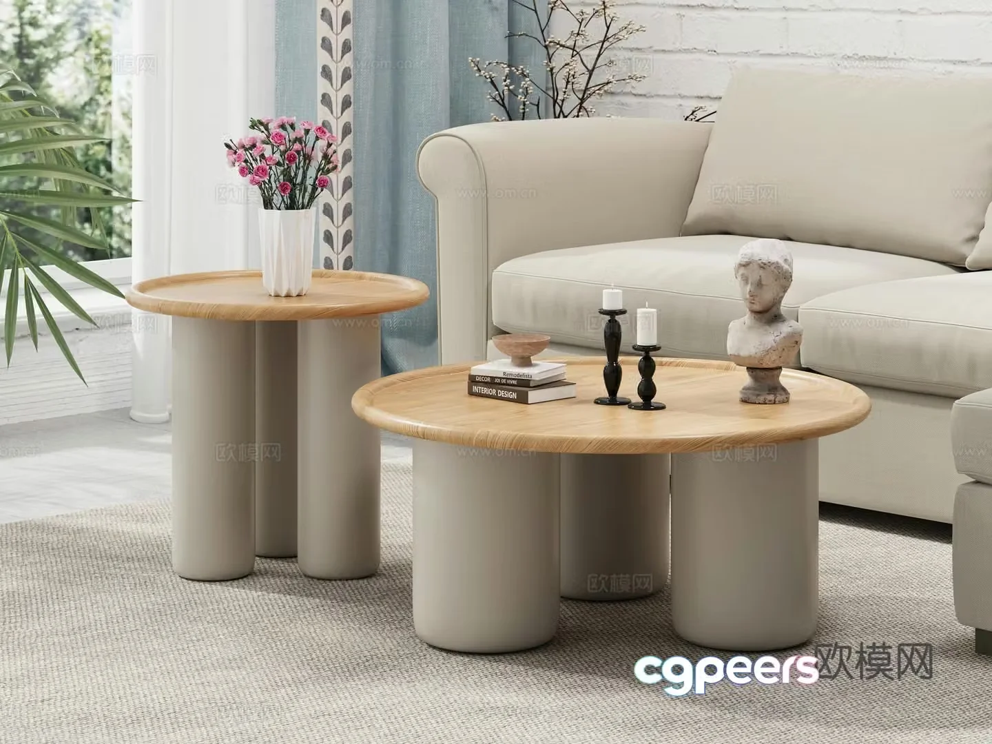 French double coffee table round coffee table 3d model