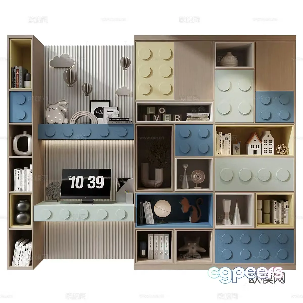 Modern creamy children’s bookcase 3d model