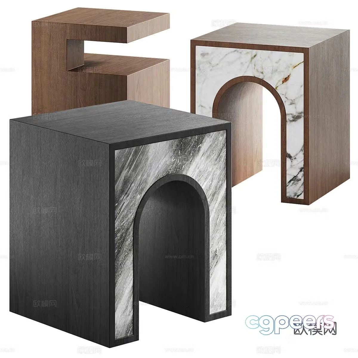 New Chinese style light luxury side table bedside table 3D model