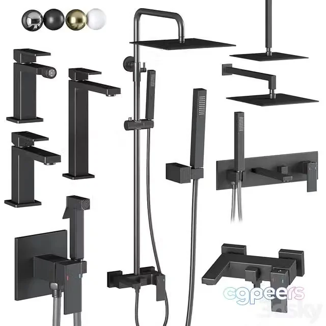 3ds Max Free – Faucets and showers Boheme Qubic set
