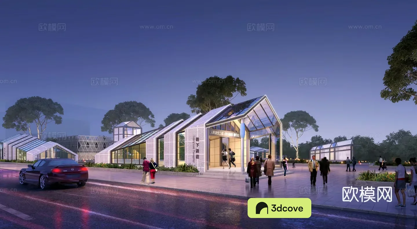 The Main Subject Is A Building With A Modern Architectural Style Featuring A Glass