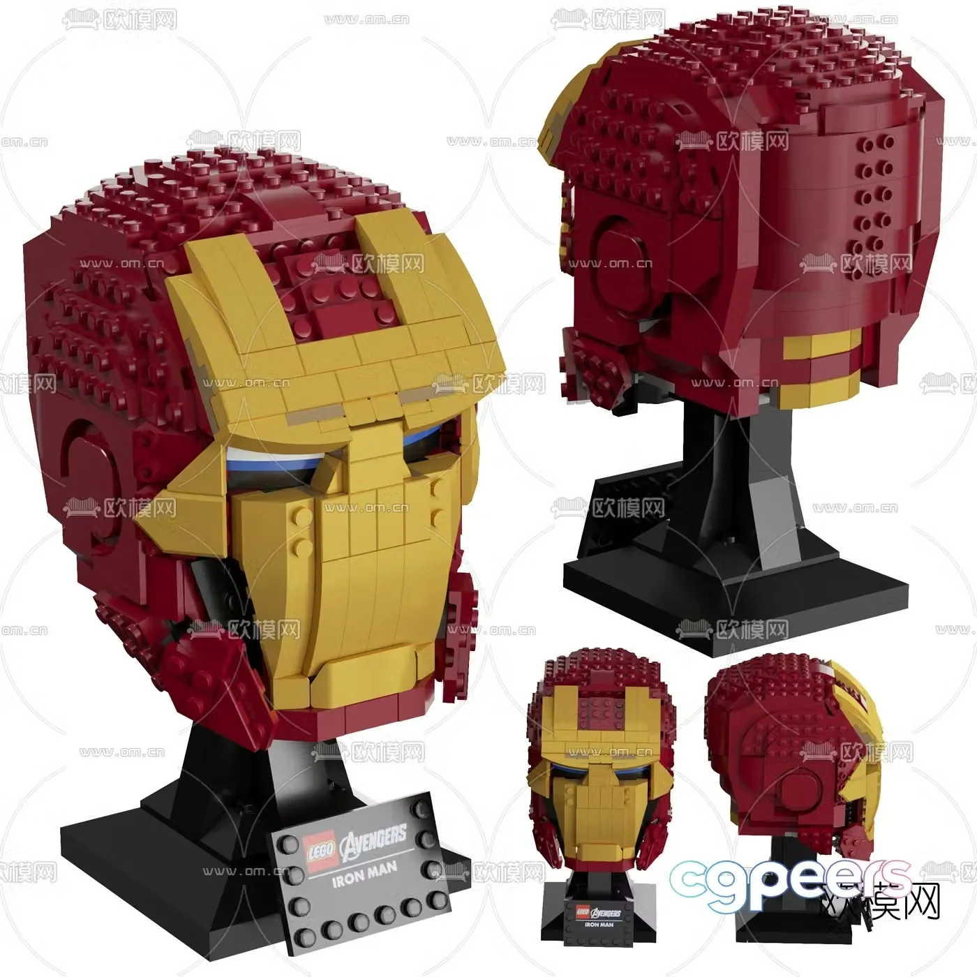 Modern iron man helmet building block toy 3d model