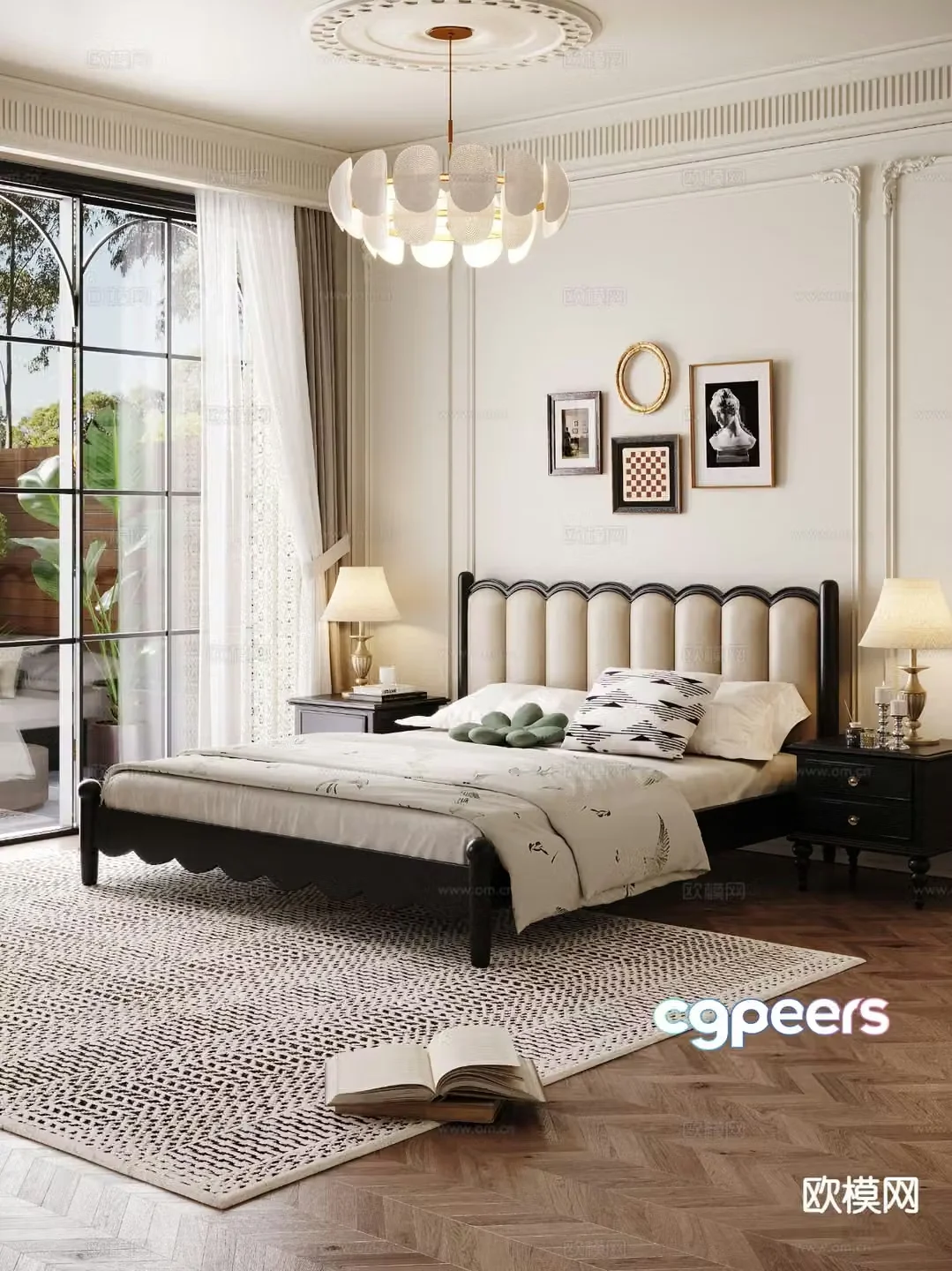 French double bed 3d model