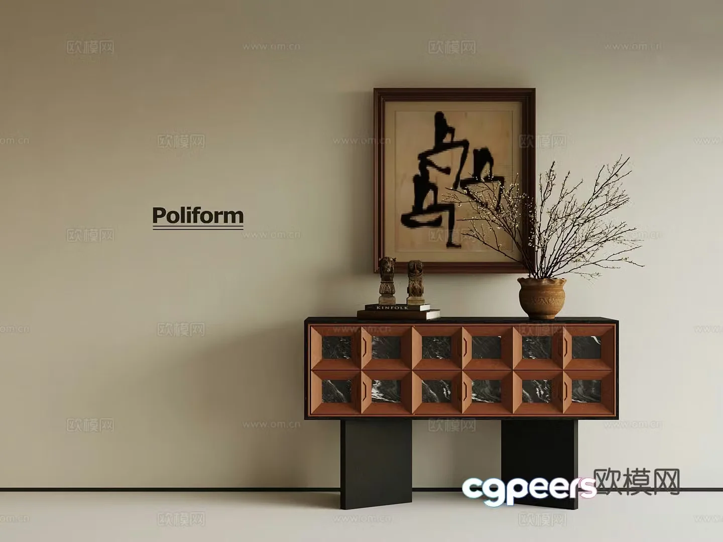 Middle-aged style end view cabinet entrance cabinet 3D model