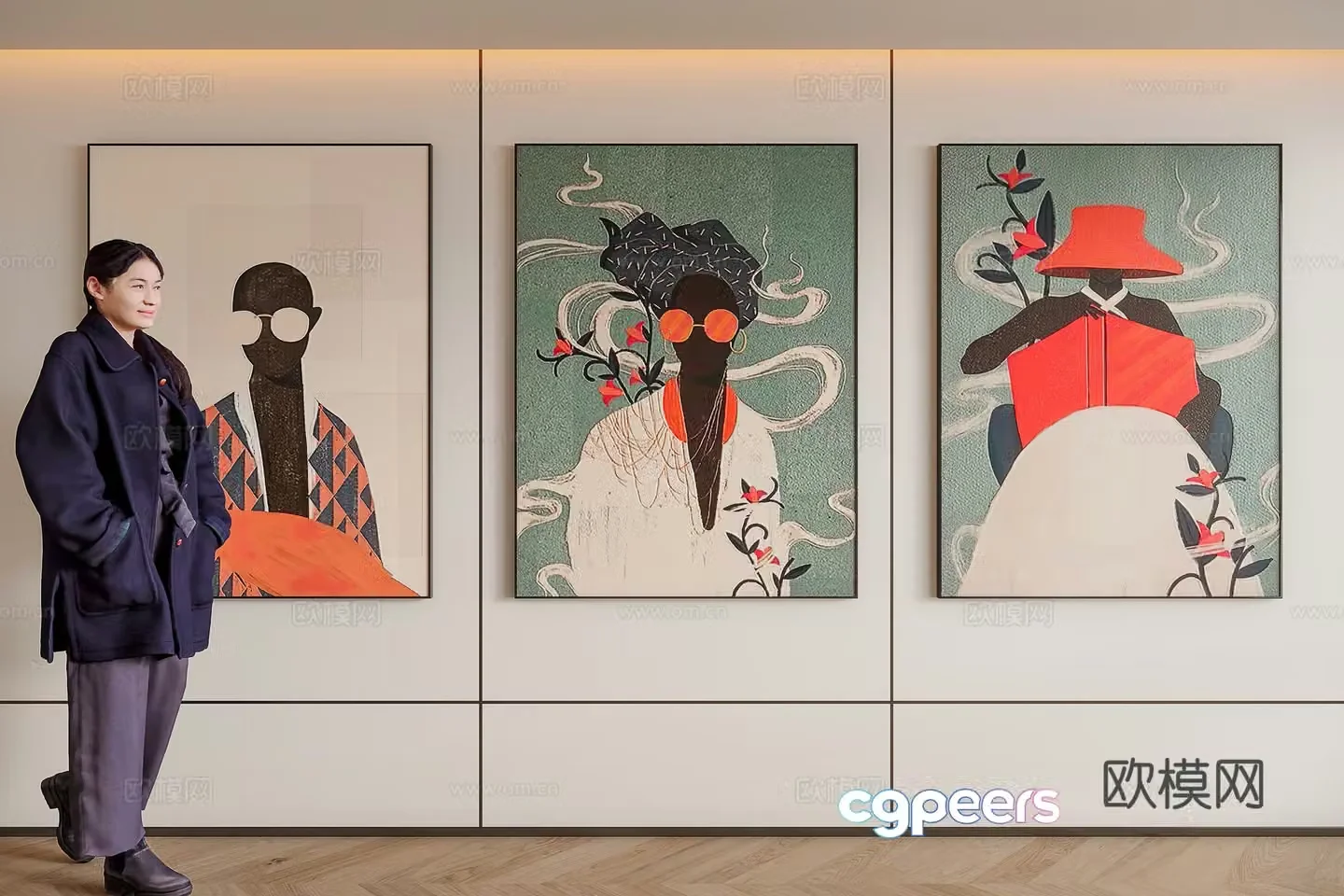 Modern simple combination hanging painting 3D model