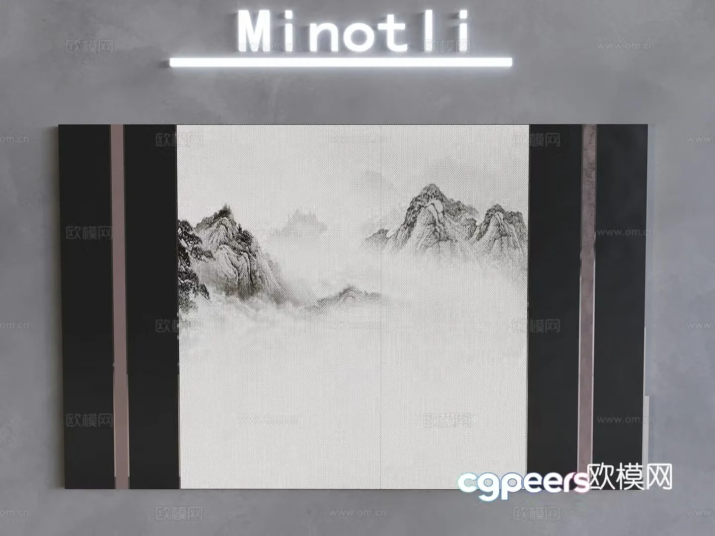 Ink and wash background wall 3d model