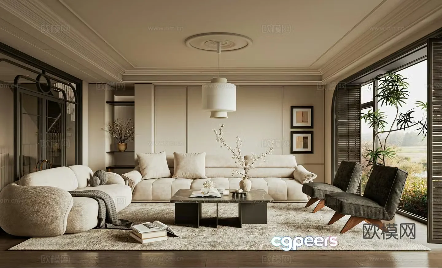 French medieval style living room sofa single chair coffee table 3D model