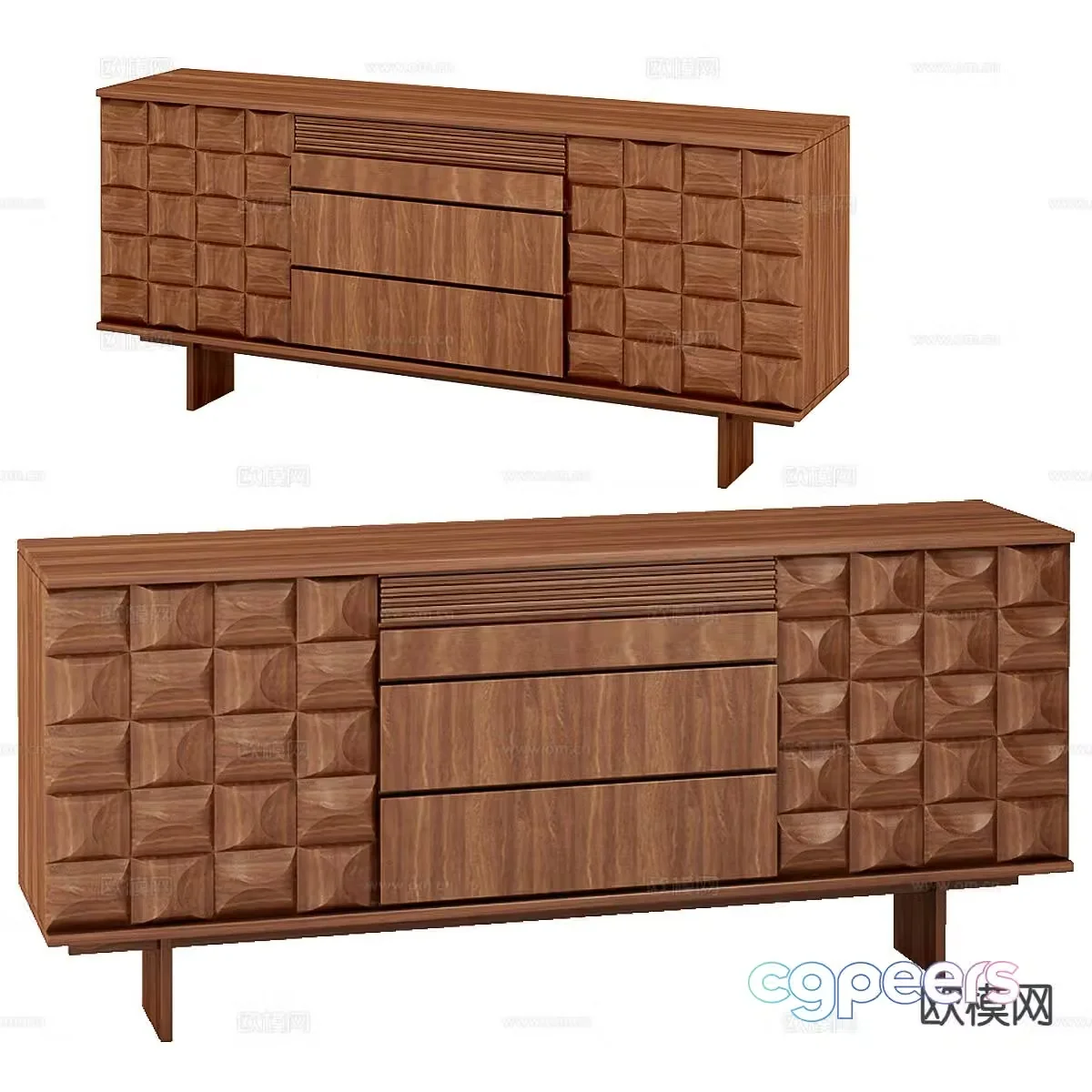 Log style TV cabinet 3D model