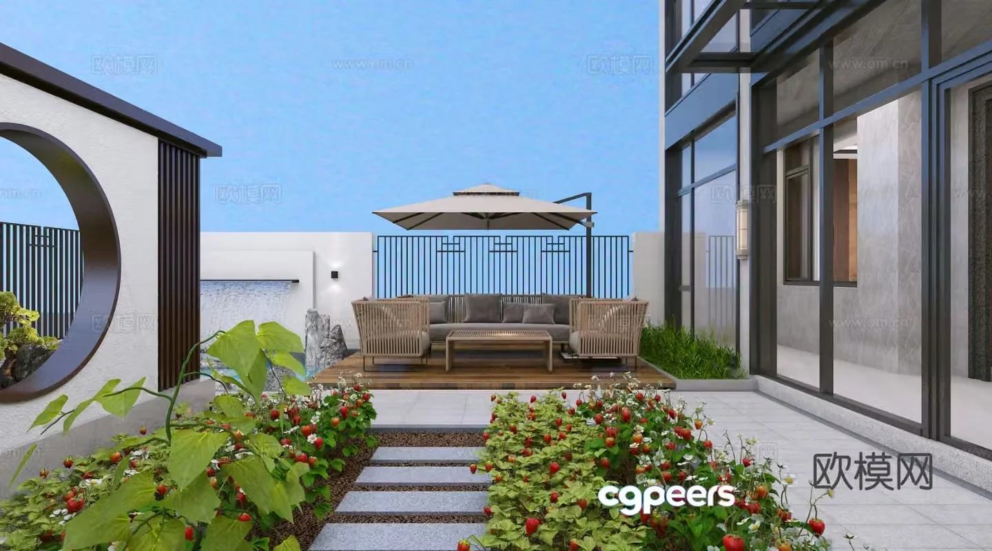 Villa courtyard garden 3d model