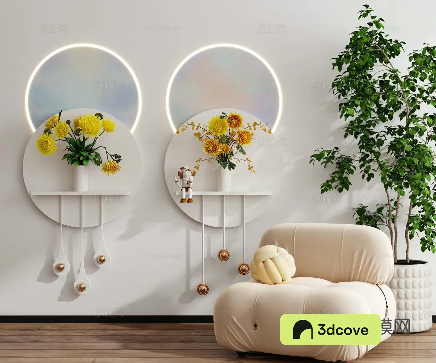 Modern cream style minimalist wasabi style medieval style hanging painting wall decoration decoration painting combination decoration green plant 3D model