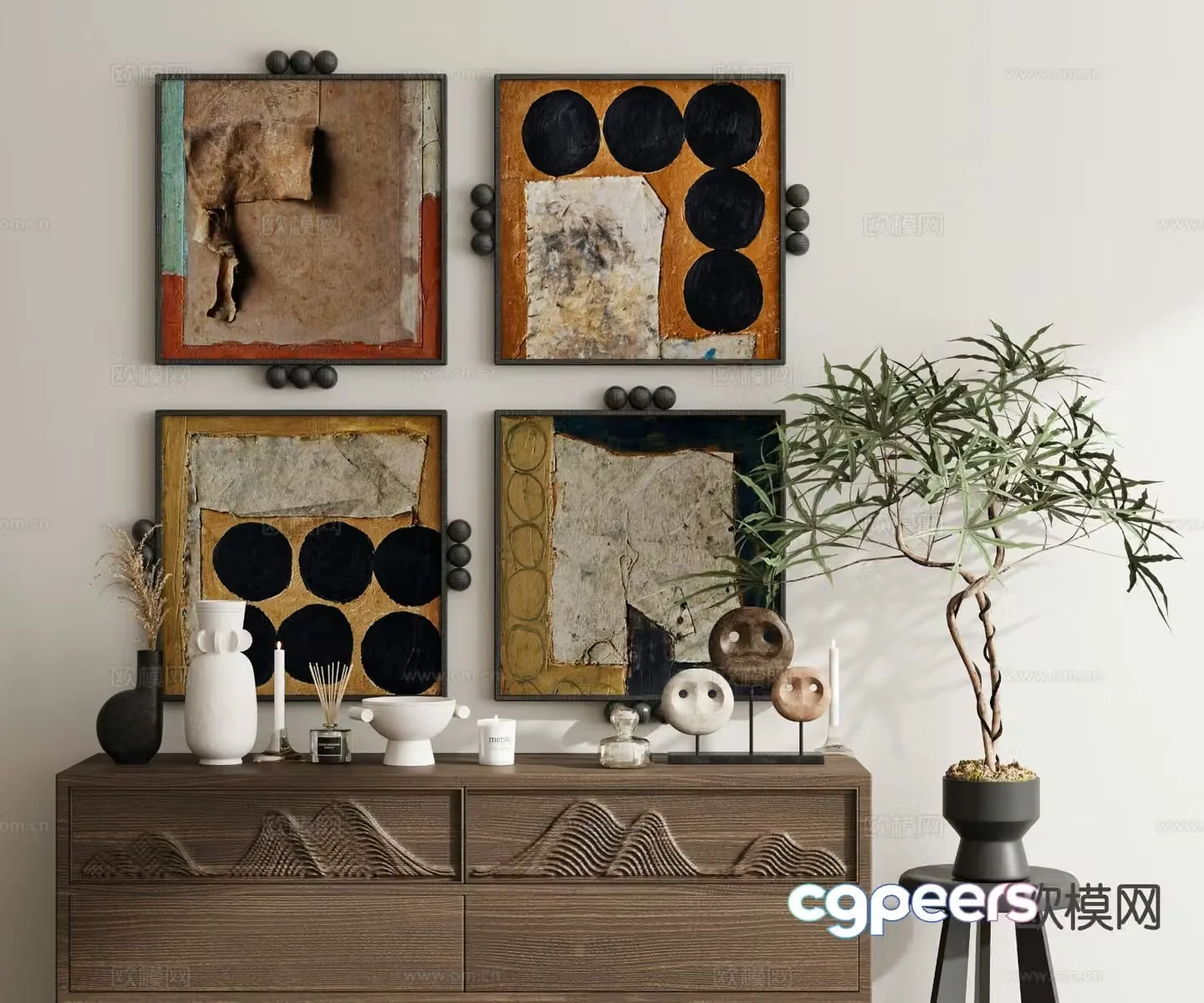 Medieval style hanging painting retro painting geometric painting combination painting 3D model