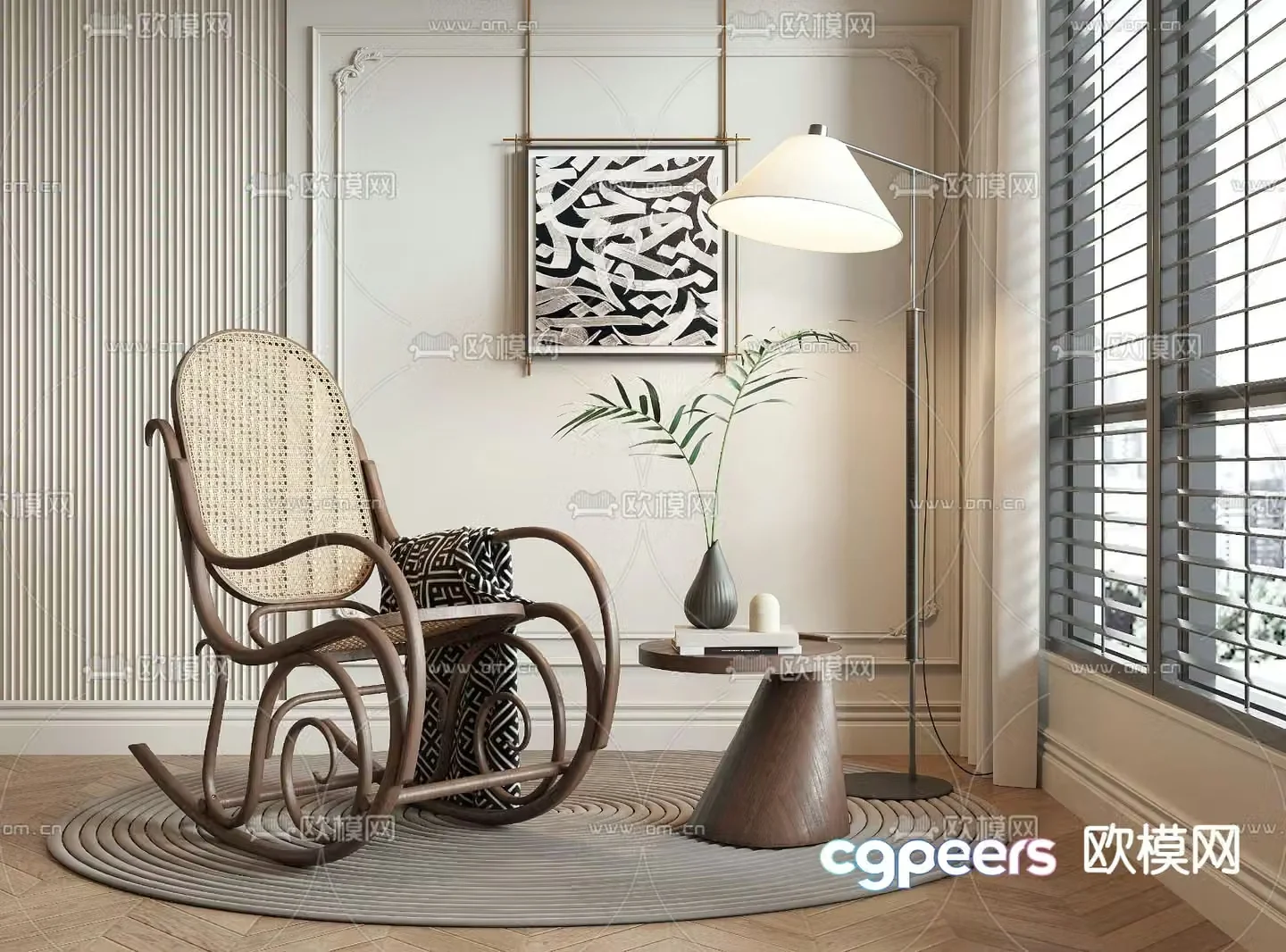 Medieval style rattan chair rocking chair 3d model
