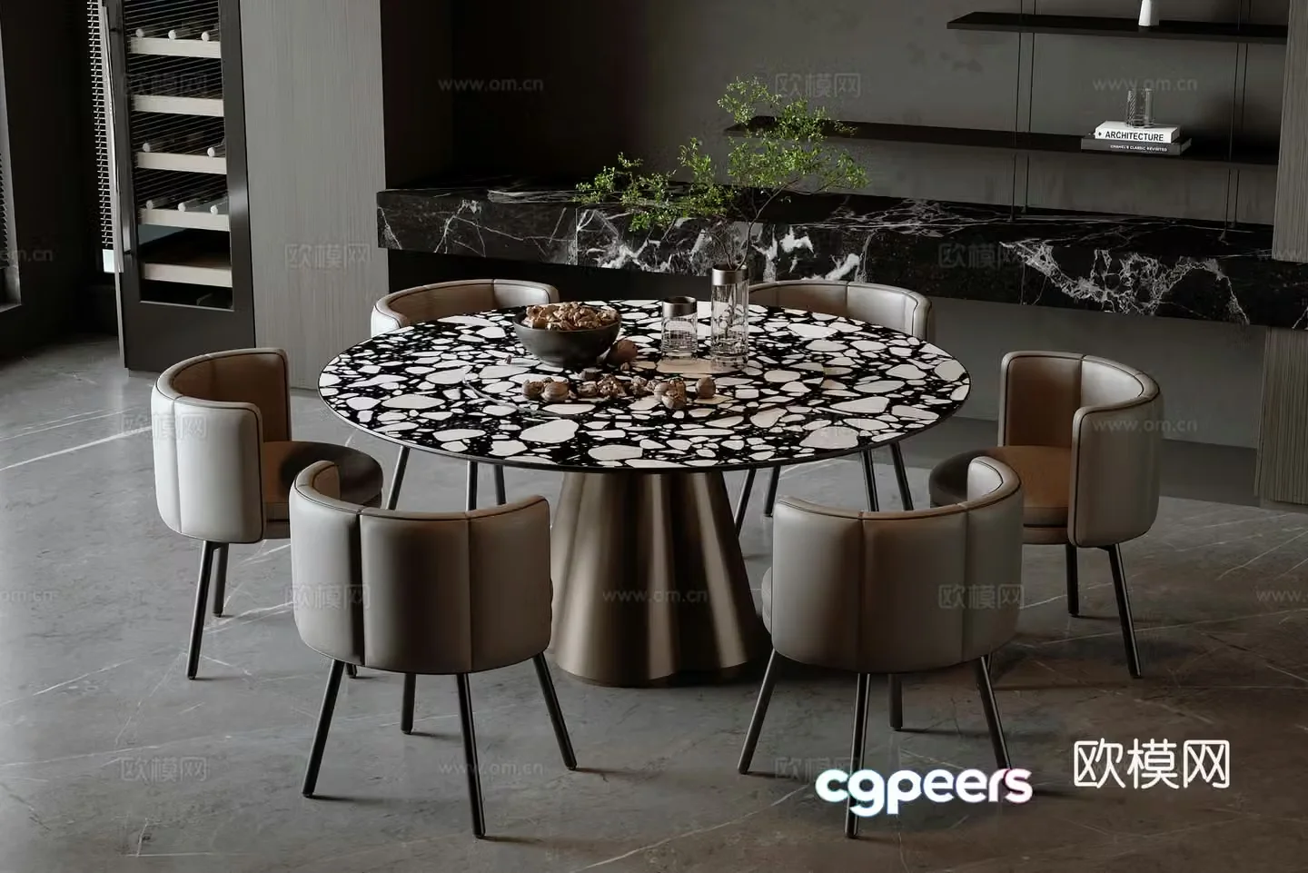 Modern Italian dining table and chair combination 3D model