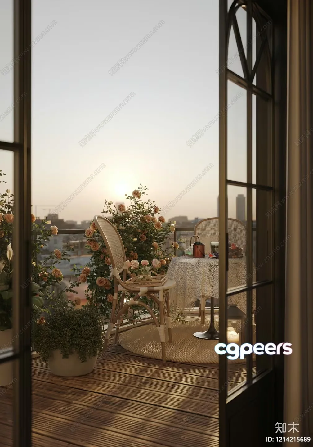 A Balcony With A Table And Chairs 3D Model – 14287 – VRAY Render