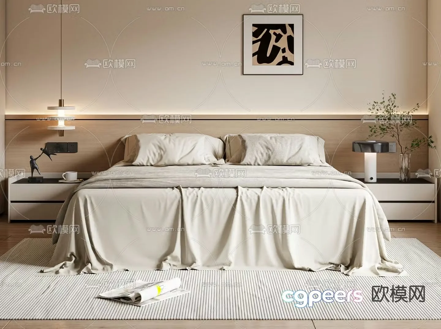 Modern double bed 3d model