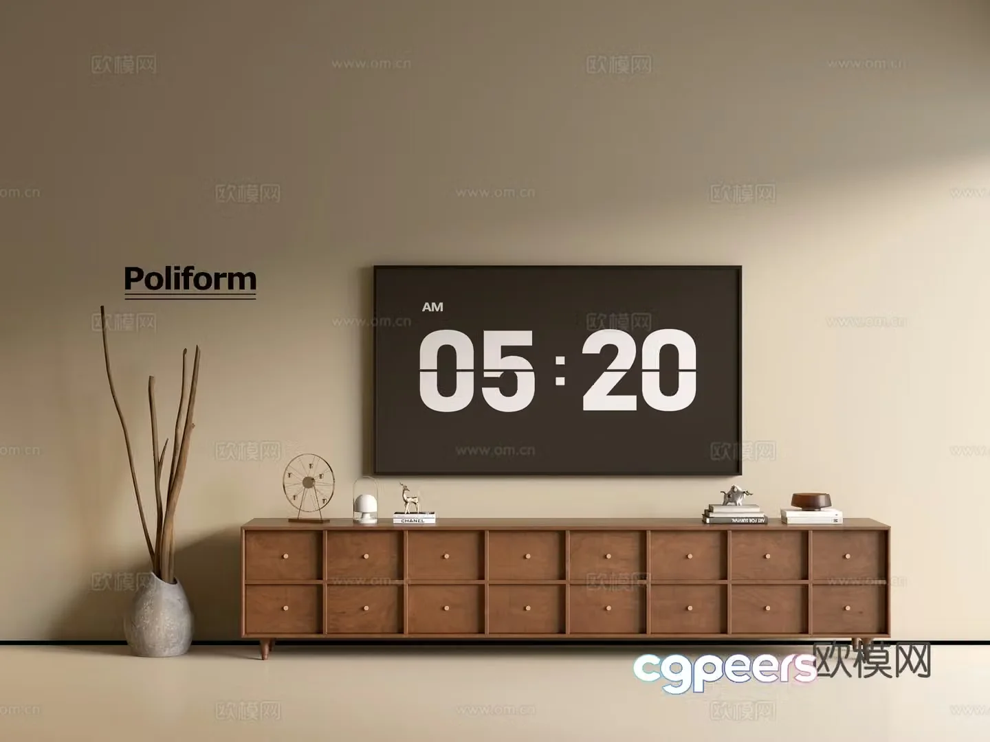 Modern wood grain TV cabinet simple side cabinet chest of drawers low cabinet whole cabinet side cabinet balcony 3D model