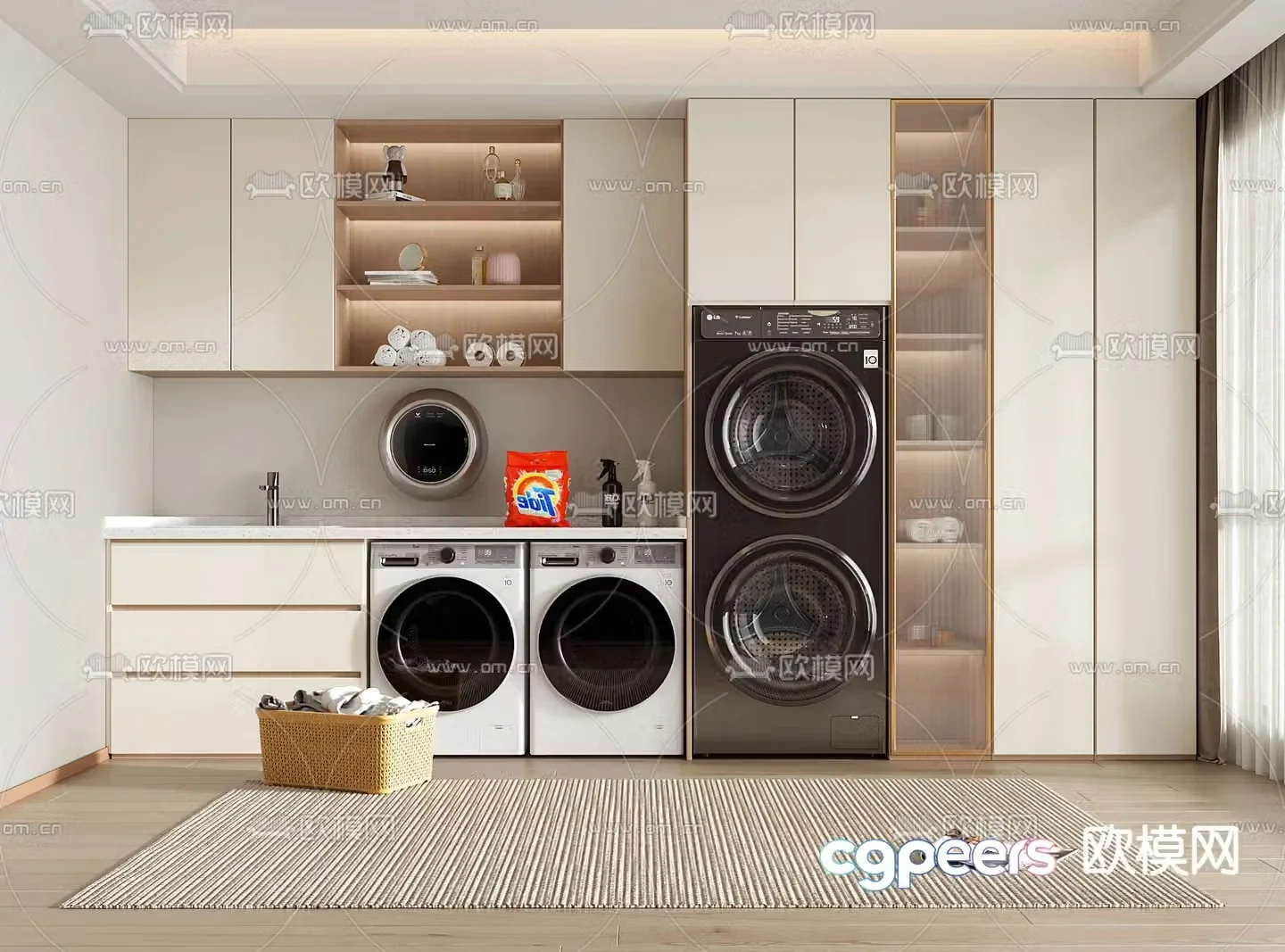 Balcony cabinet washing machine cabinet 3d model