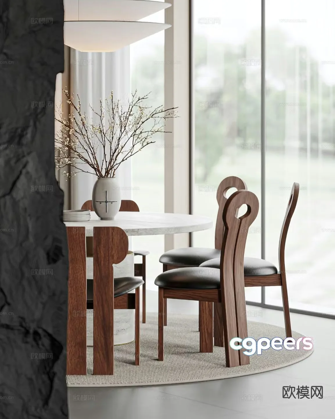 Modern dining table and chairs 3d model