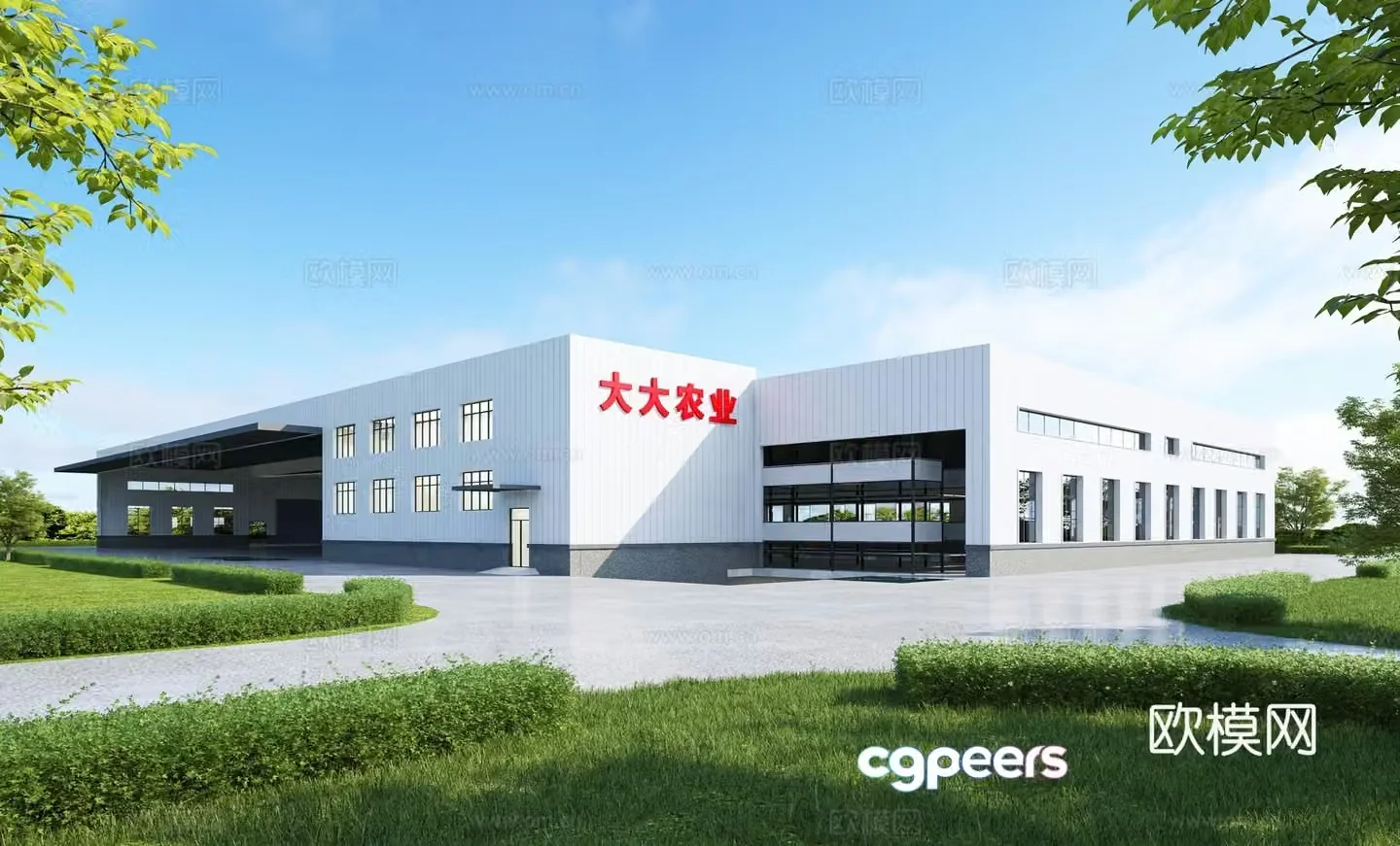 Modern factory building exterior 3d model