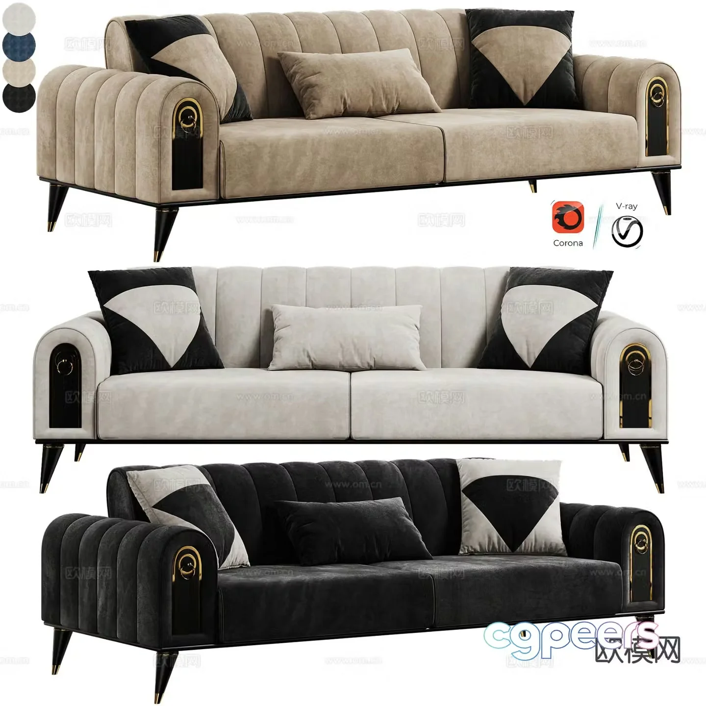 Buse Sofa light luxury double sofa 3D model