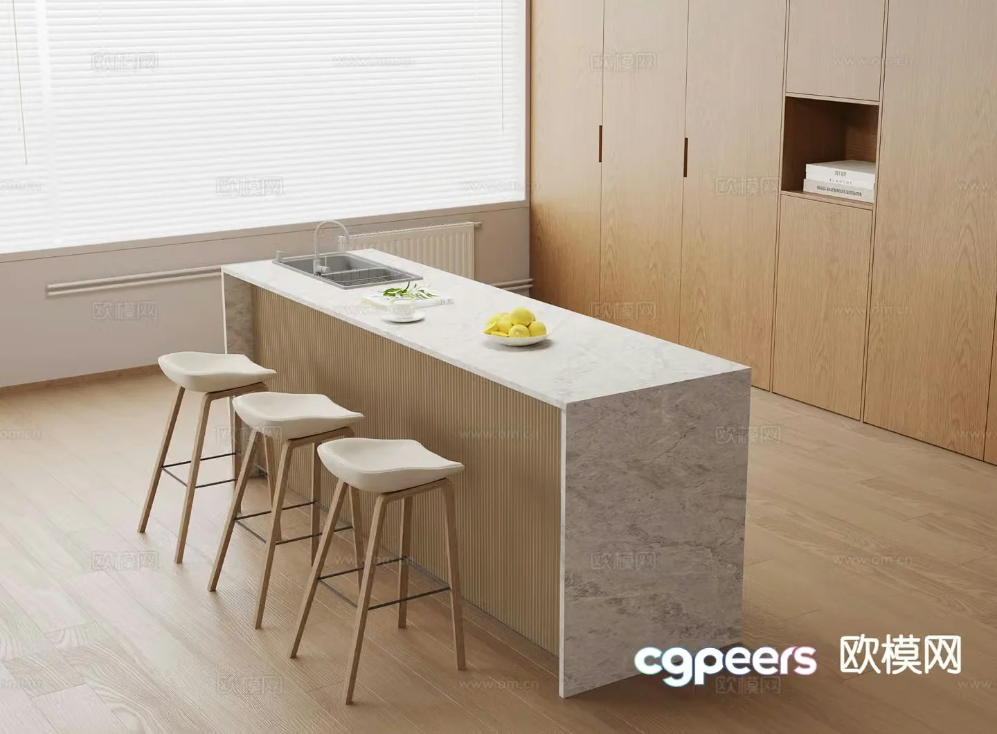 Modern bar bar stool island 3d model