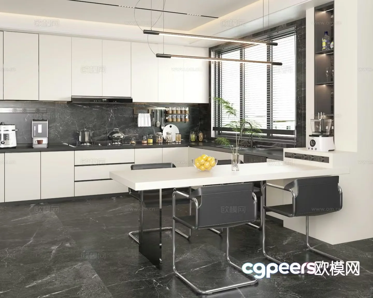 Modern open kitchen 3d model