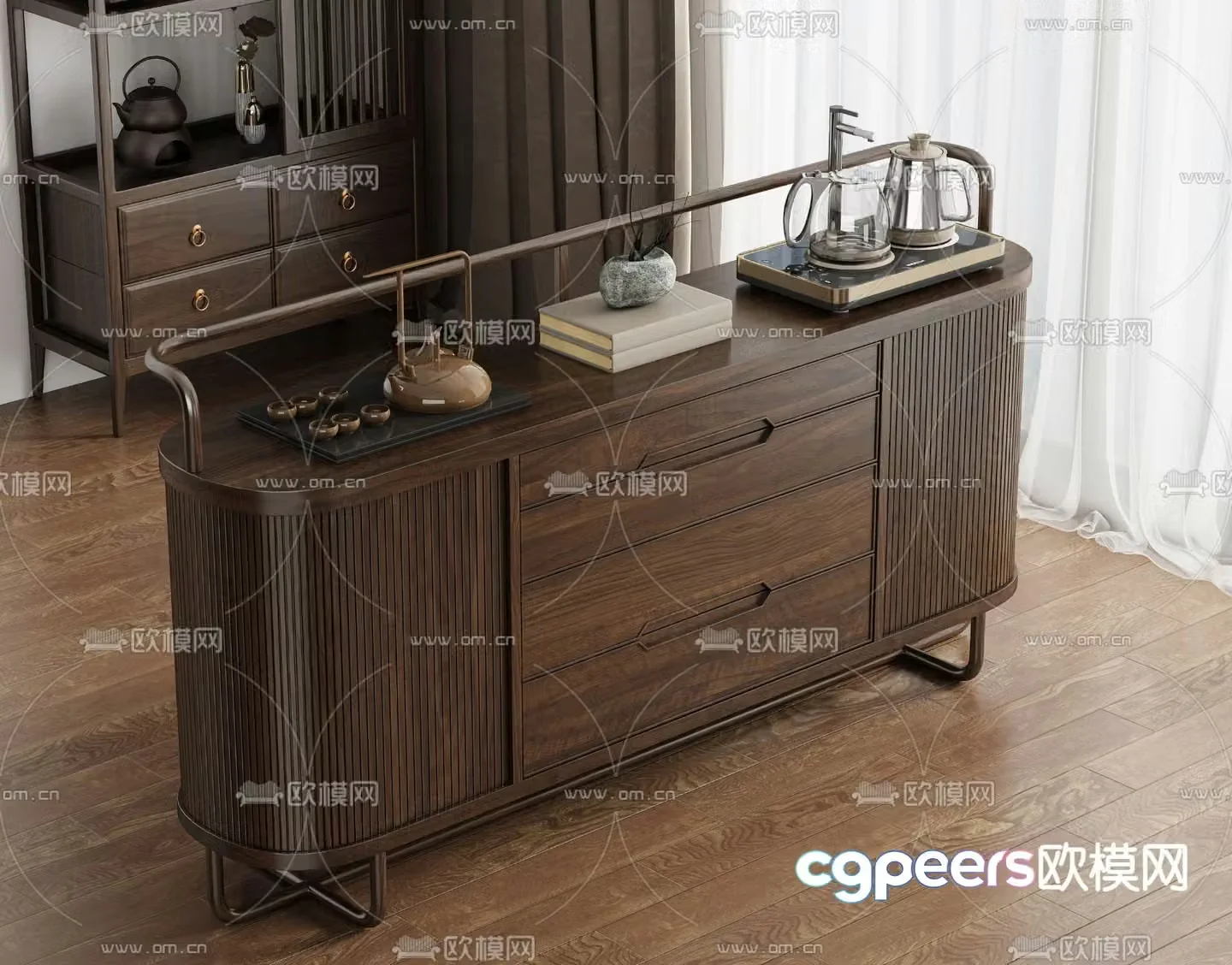 New Chinese tea cabinet tea cabinet mobile tea table 3D model