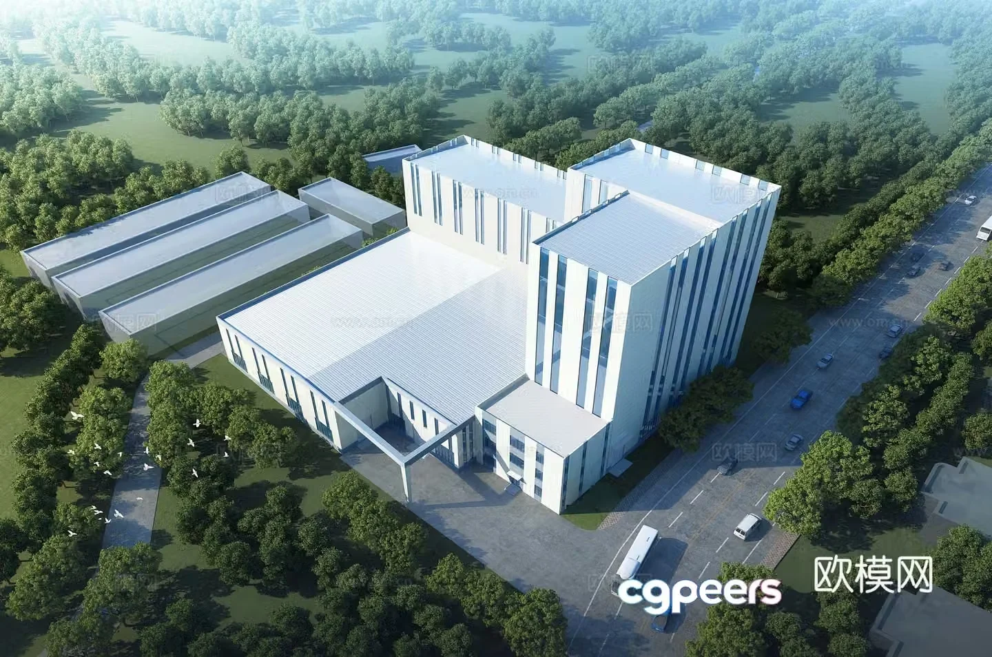 Aerial view of factory industrial park 3d model