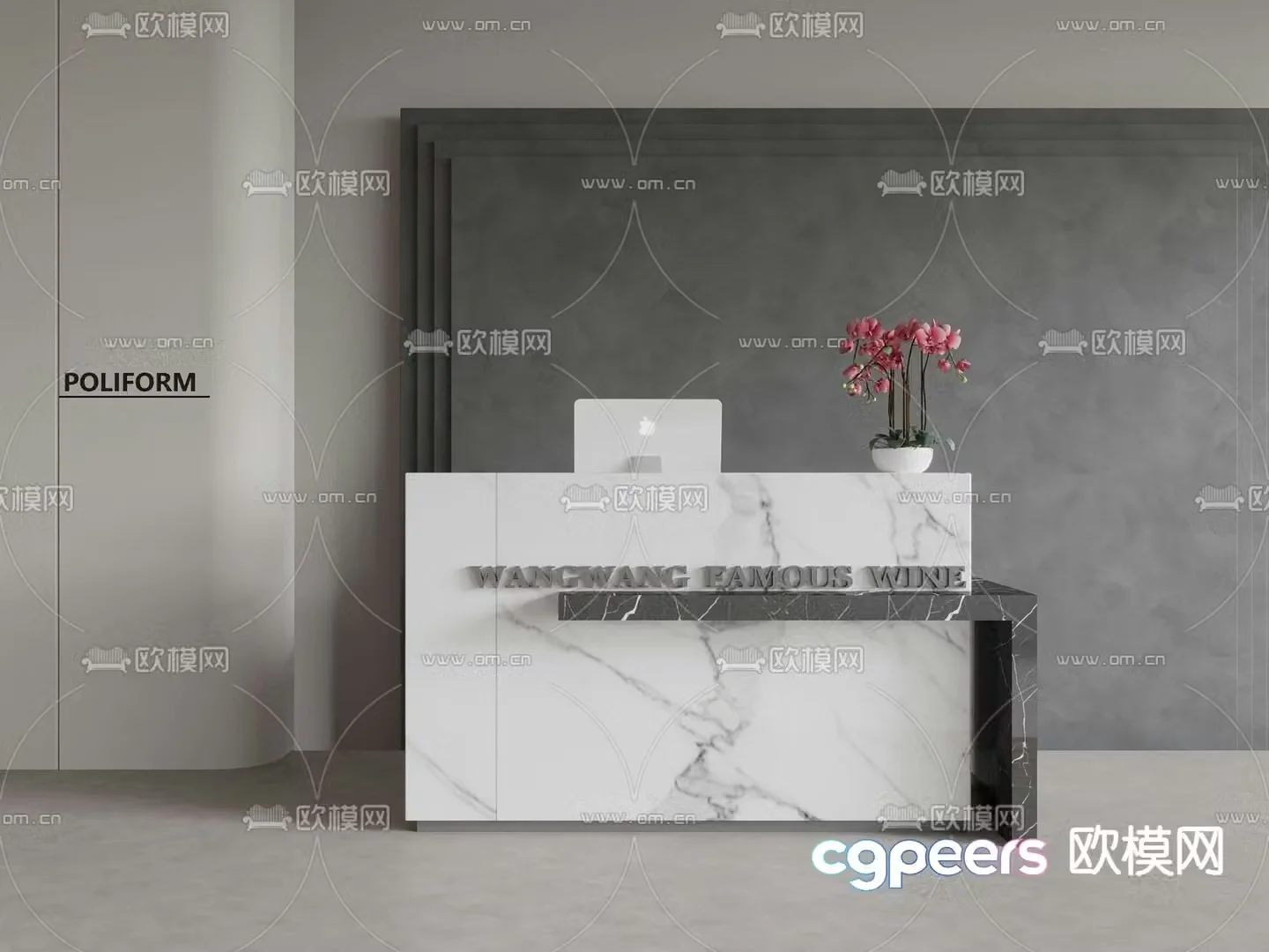 Hotel front desk cashier reception desk 3d model