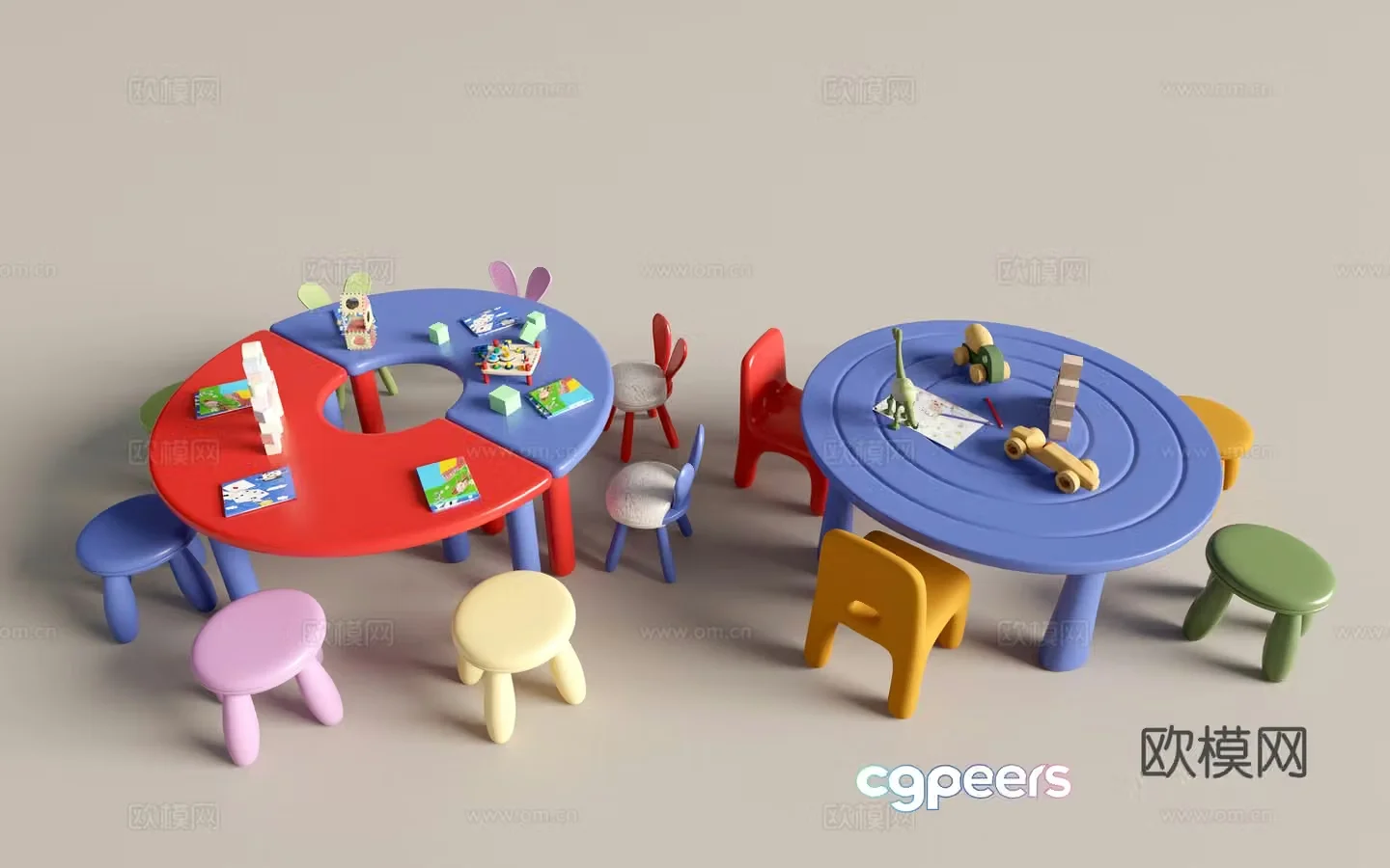 Modern kindergarten table and chairs kindergarten toys child seat combination children’s handmade table cartoon table 3d model