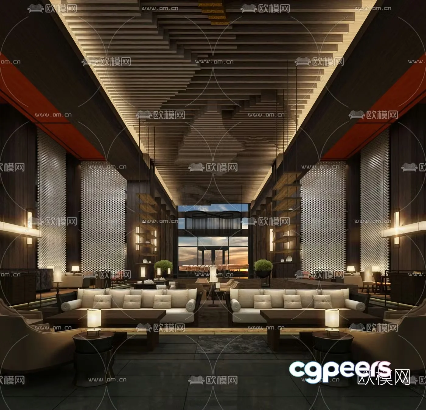 New Chinese style hotel lobby 3d model
