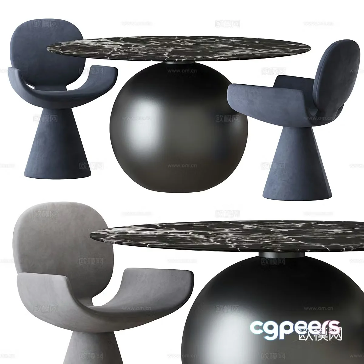 Modern Italian round dining table and chair 3d model