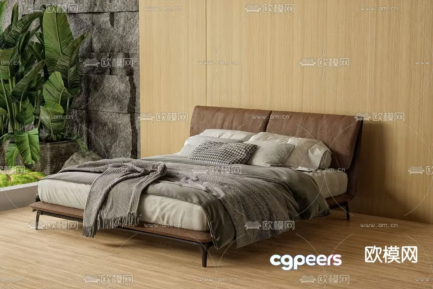 Wabi-sabi double bed 3d model