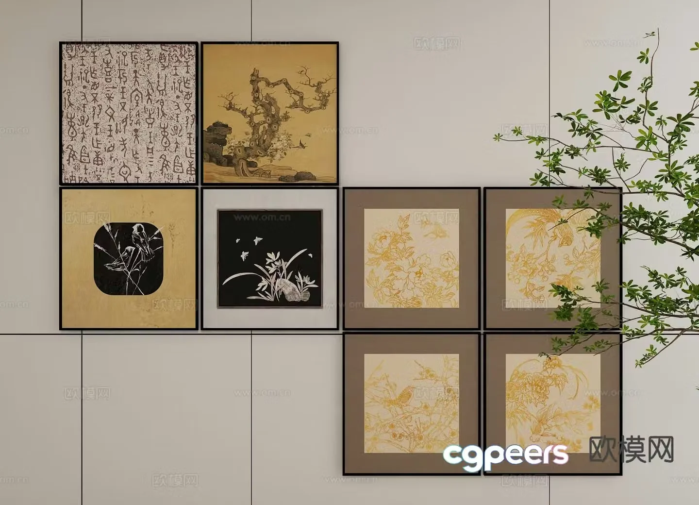 New Chinese style decorative painting art painting hanging painting 3d model