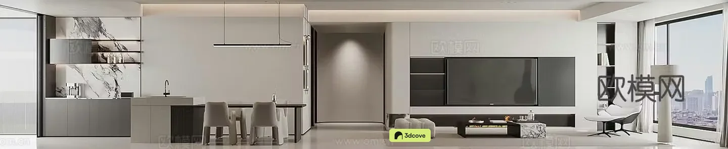 Modern minimalist living and dining room