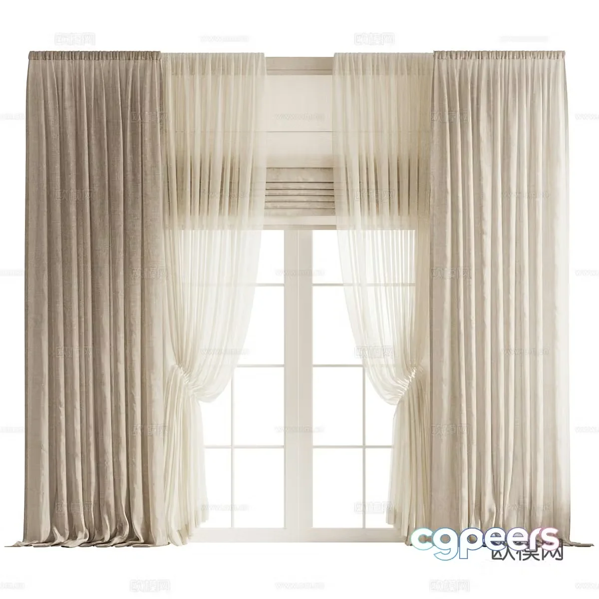 New Chinese style linen curtain 3D model