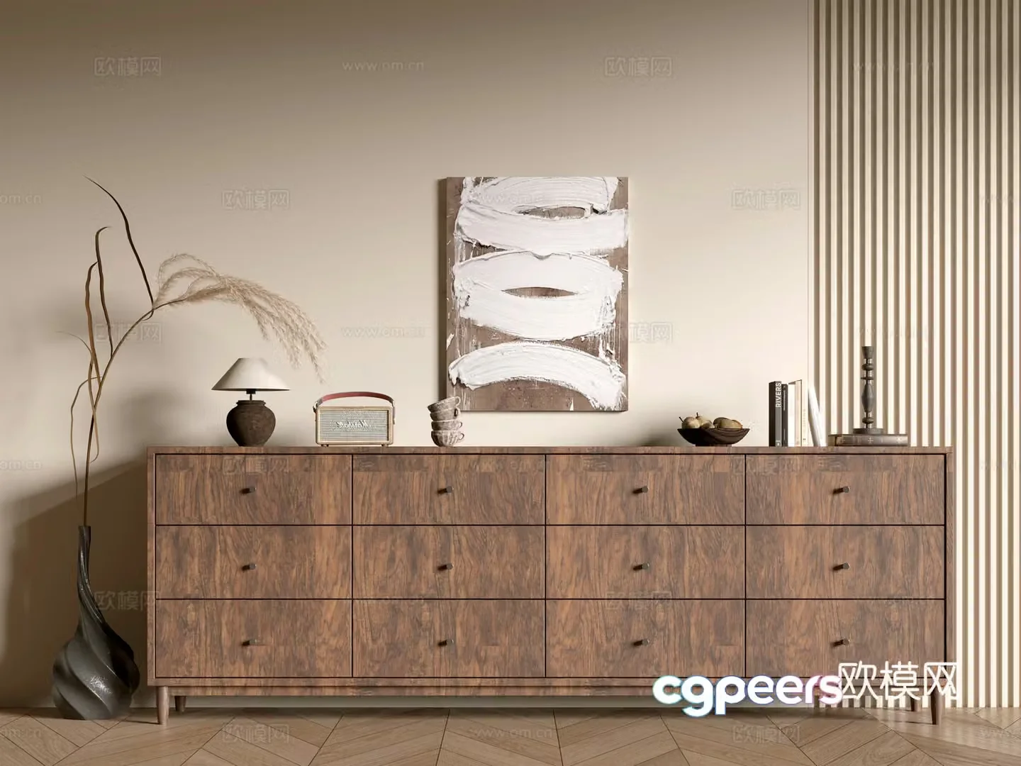 Middle-aged wood grain cabinet Wasabi Fengkou Whole cabinet Side cabinet Balcony cabinet Storage cabinet 3D model