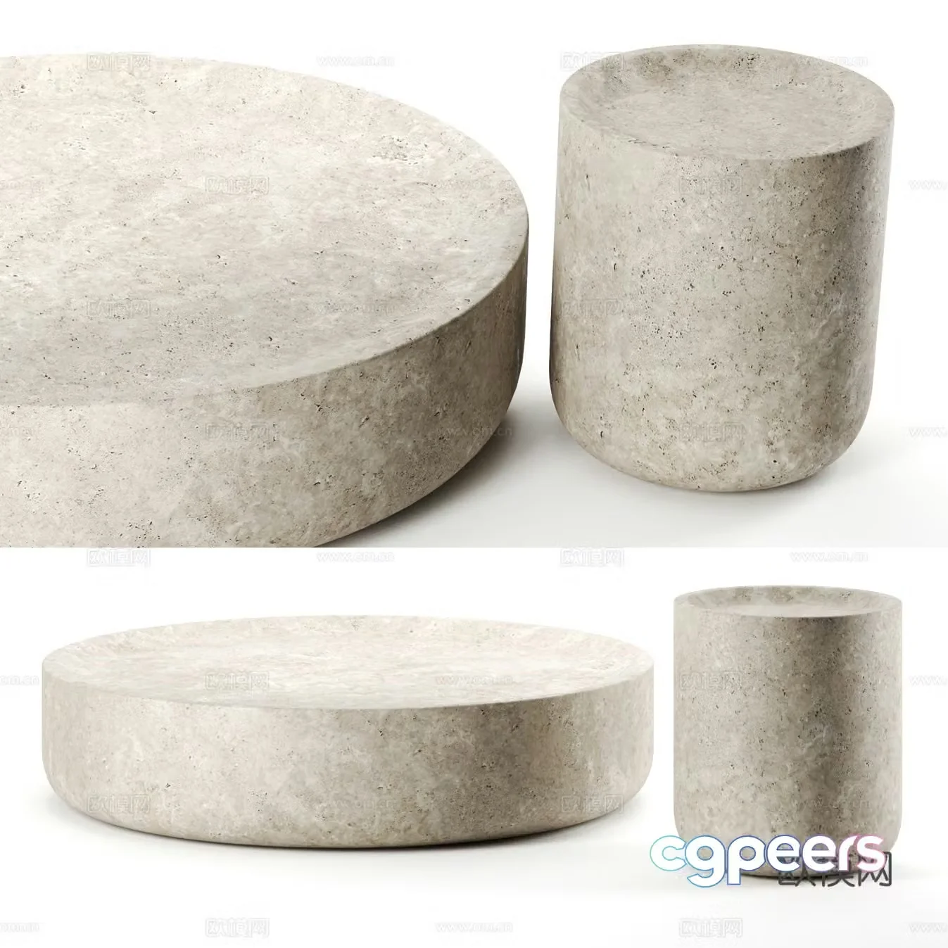 Wasabi stone coffee table combination 3D model