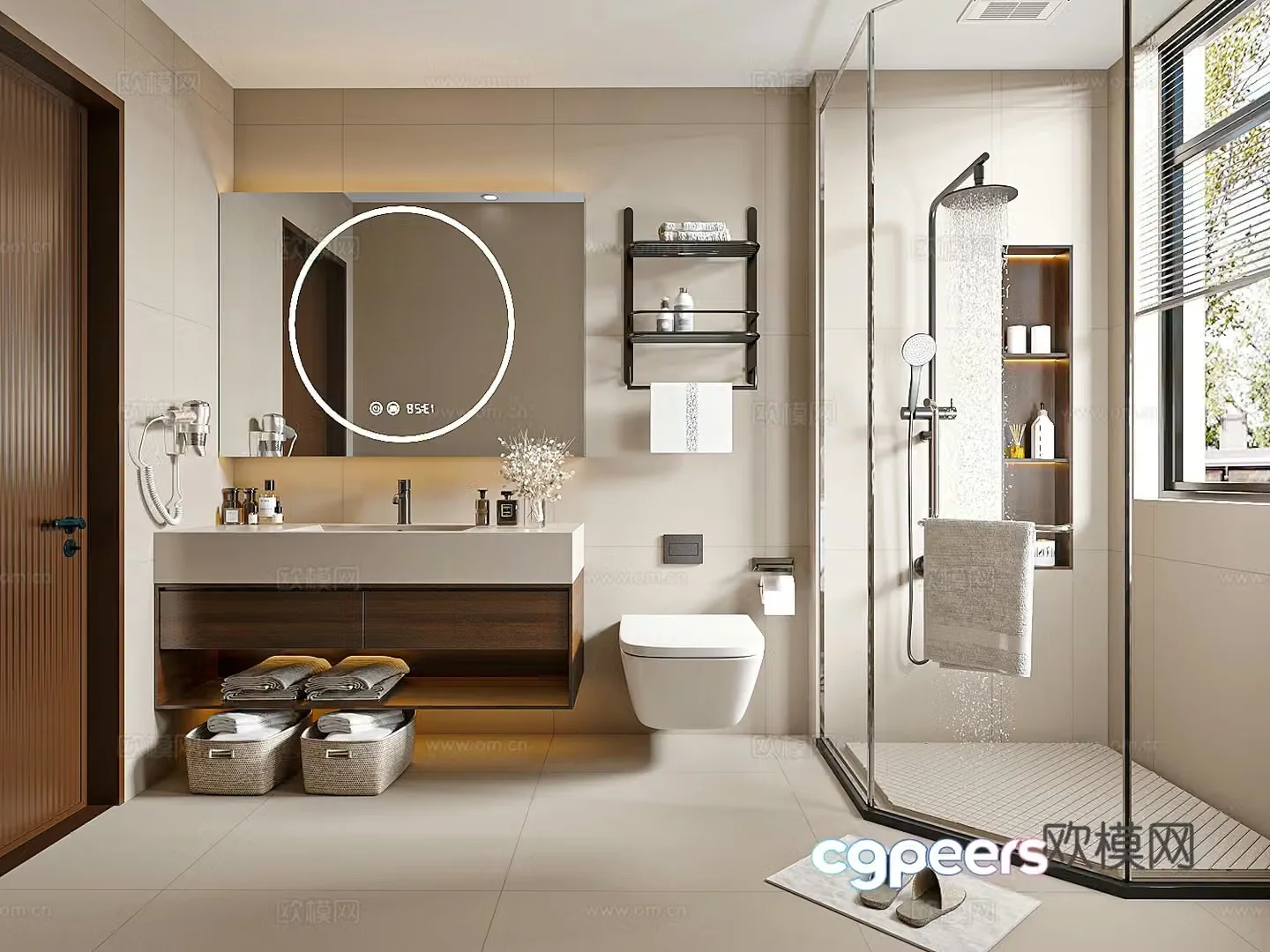 Modern medieval style bathroom dry and wet bathroom 3D model