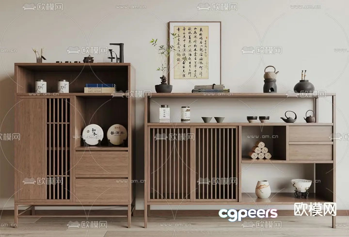 New Chinese style tea cabinet locker 3d model