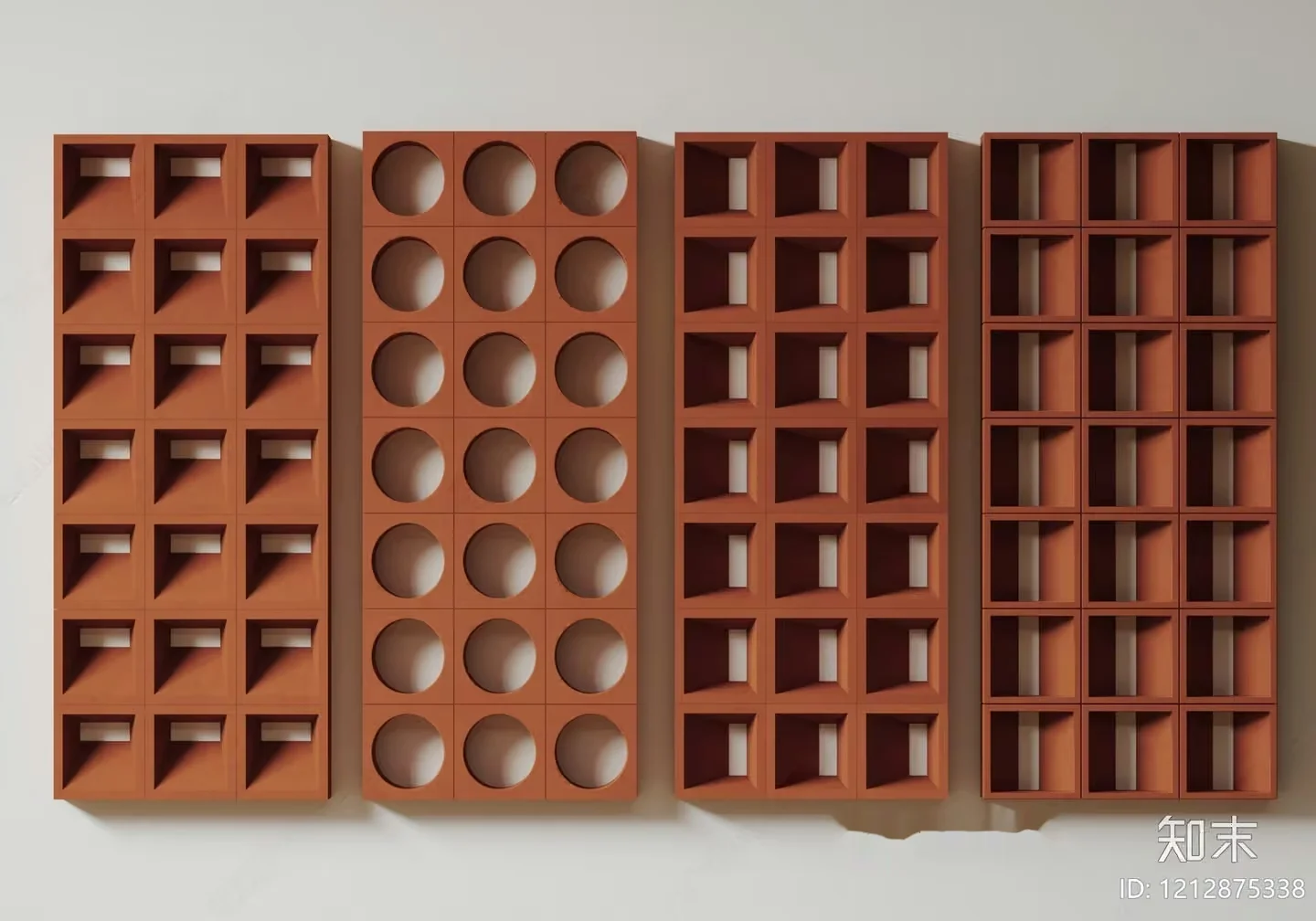 A Collection Of Red Clay Wall Tiles With Various Patterns And Designs 3D Model – 16067 – VRAY Render