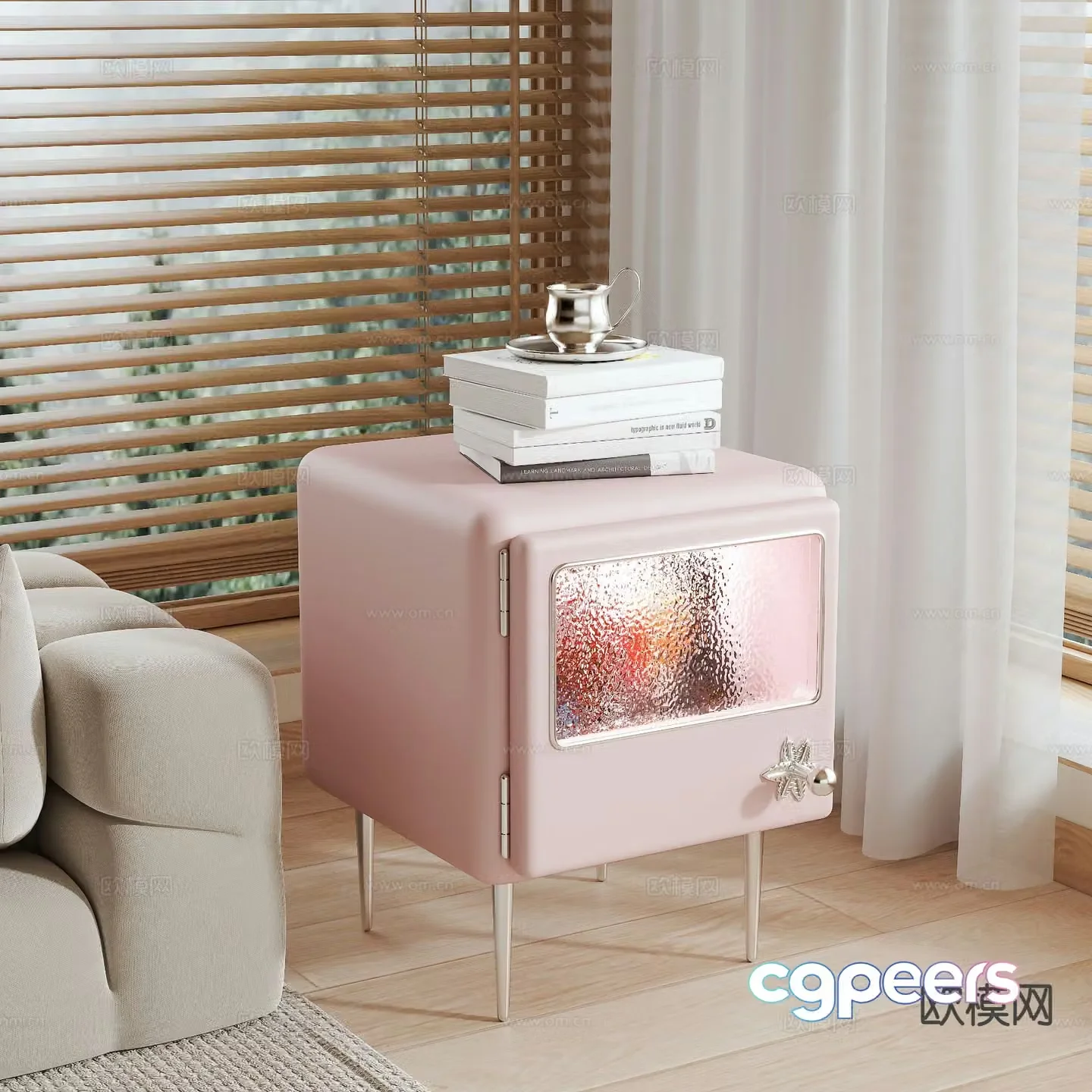 Modern pink bedside table 3d model