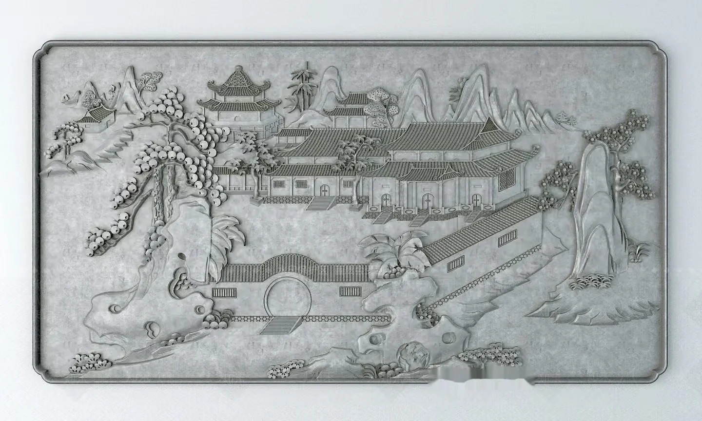 A Gray Stone Carving Of A Chinese Village 3D Model – 2336 – VRAY Render