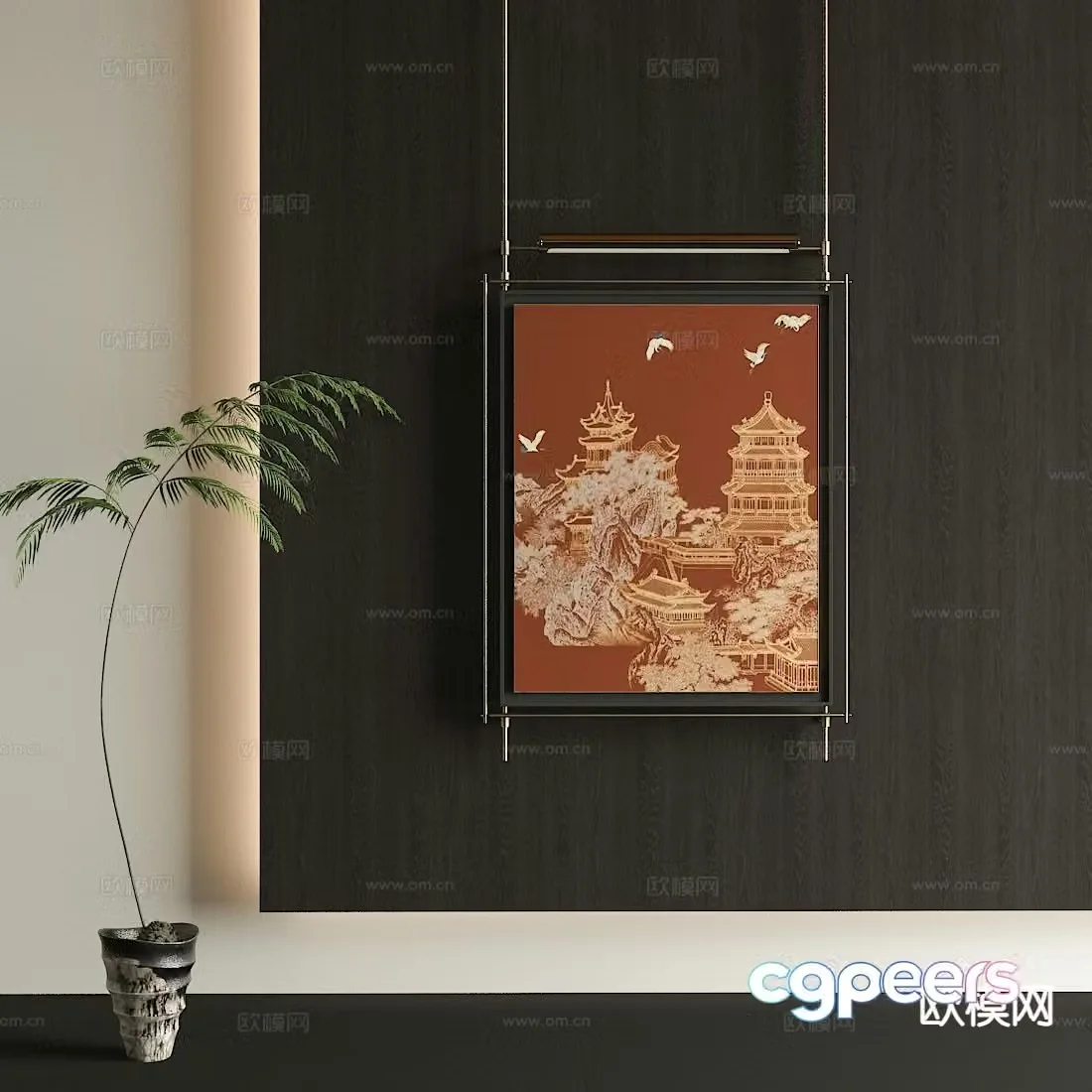 New Chinese style decorative painting architectural painting hanging painting 3D model