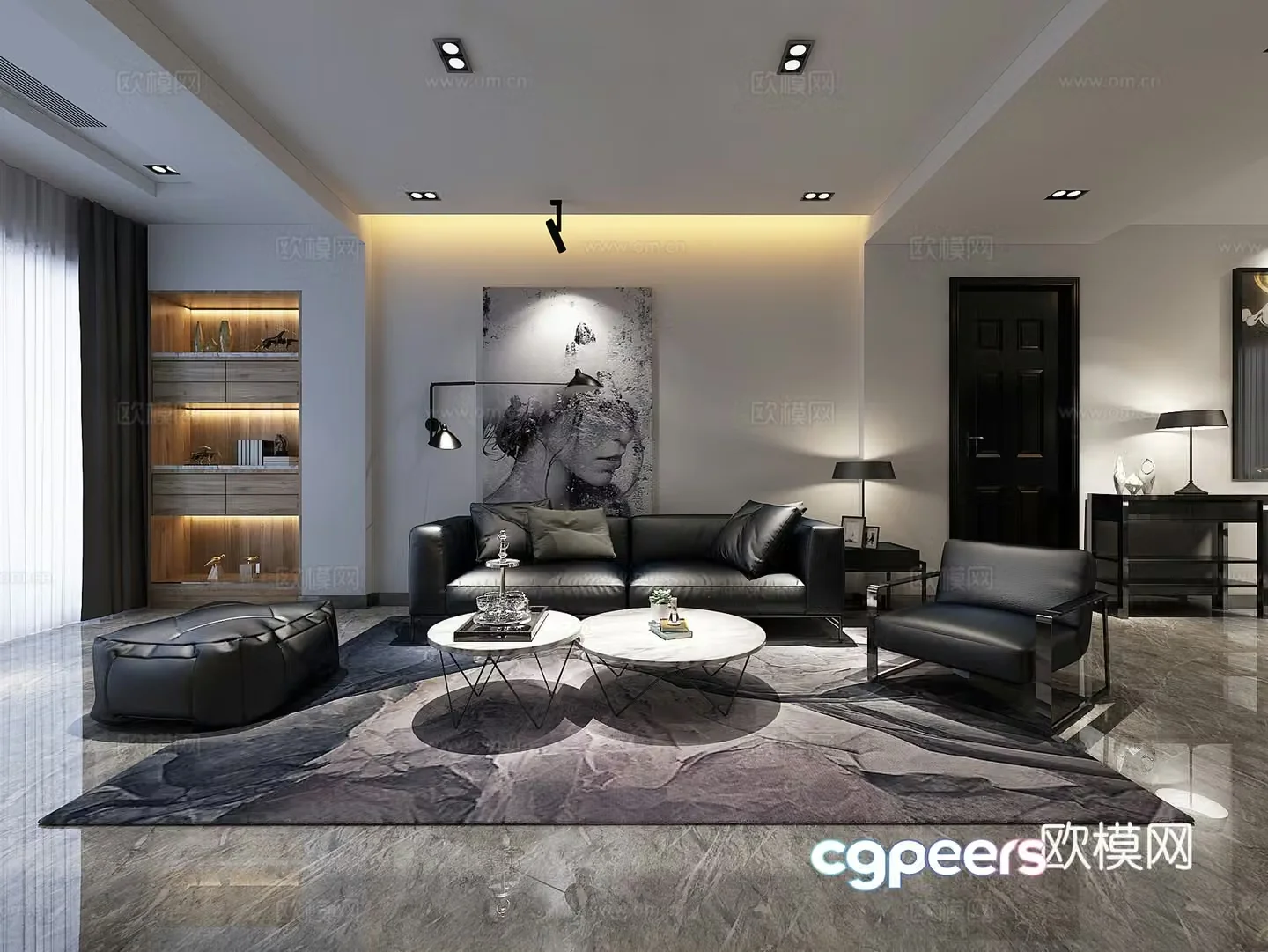 Modern living and dining room sofa coffee table chandeliers TV cabinet hanging painting side cabinet dining table chair 3d model
