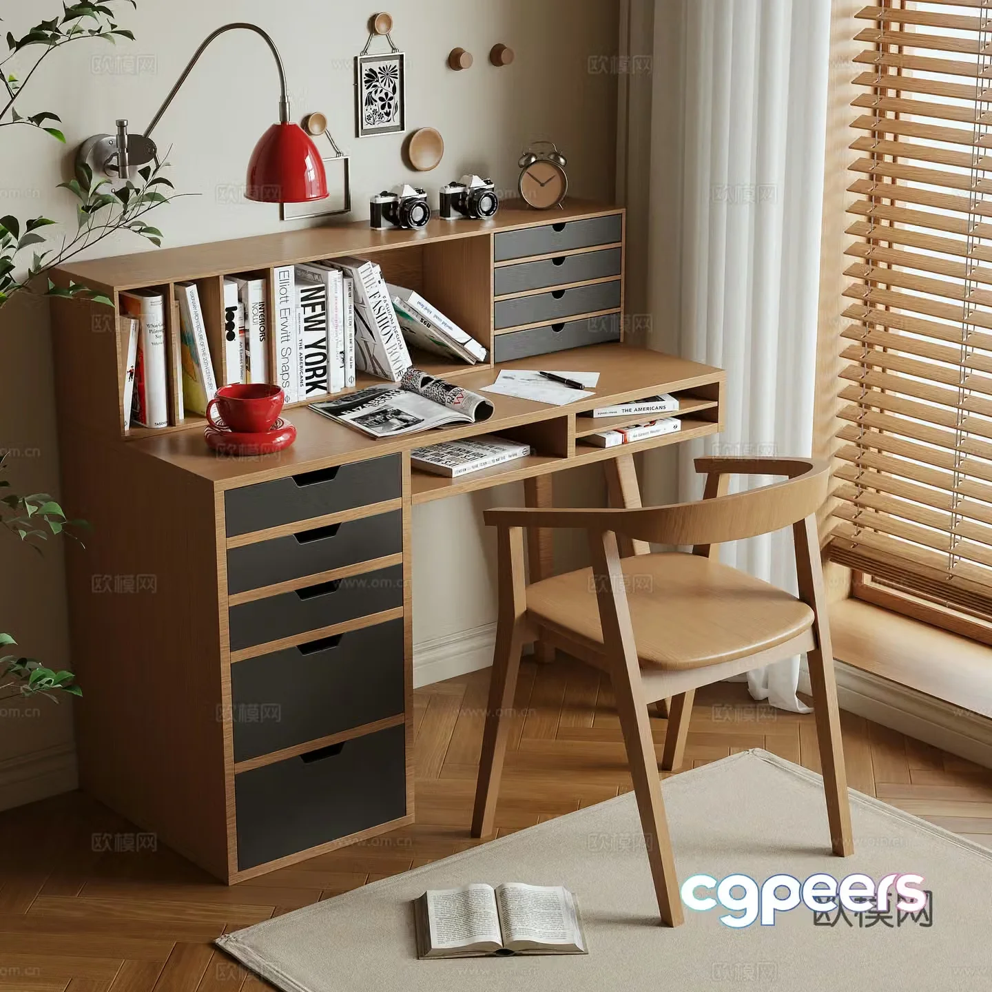 Middle-aged style desk 3d model