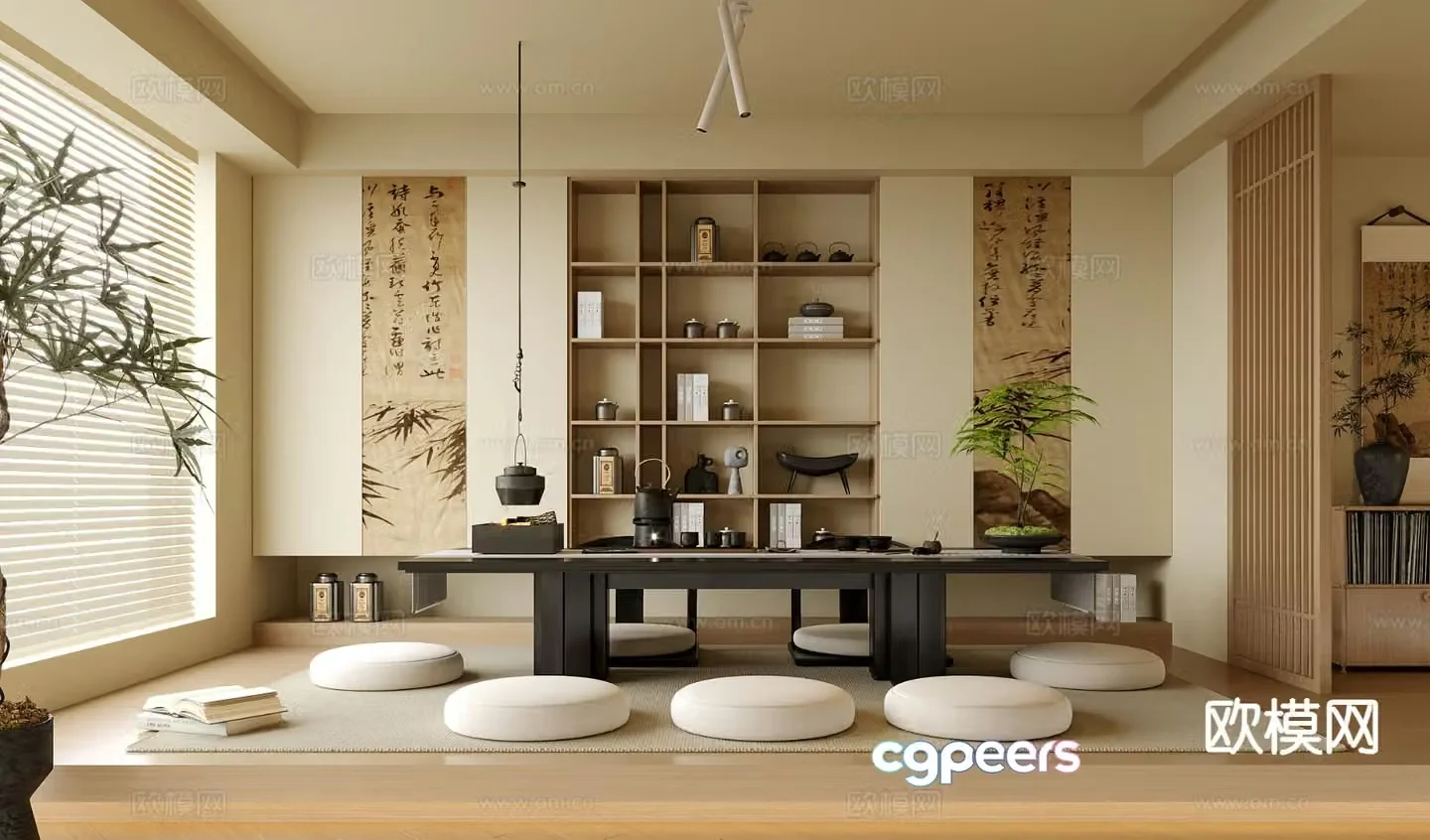 New Chinese Tea Room Tatami Tea Room 3D Model