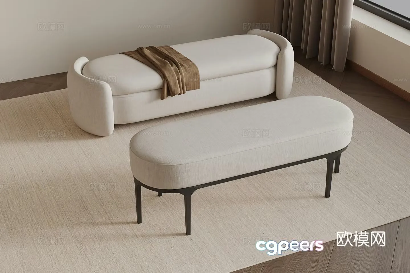 Modern cream style shoe changing stool bench 3d model