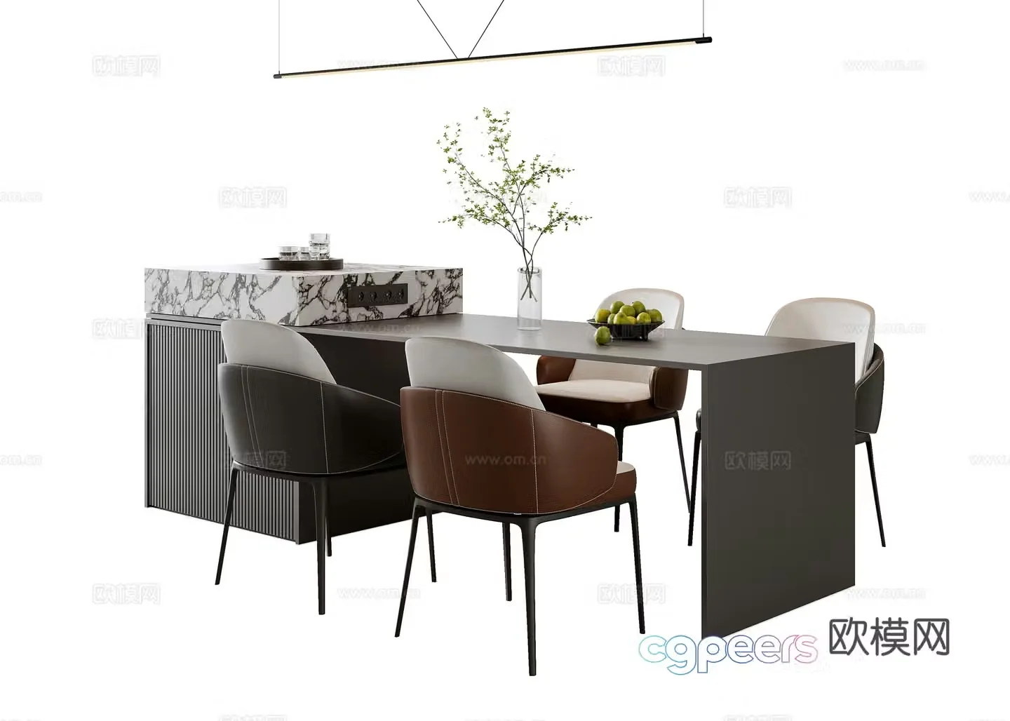 Modern dining table and chair combination 3D model